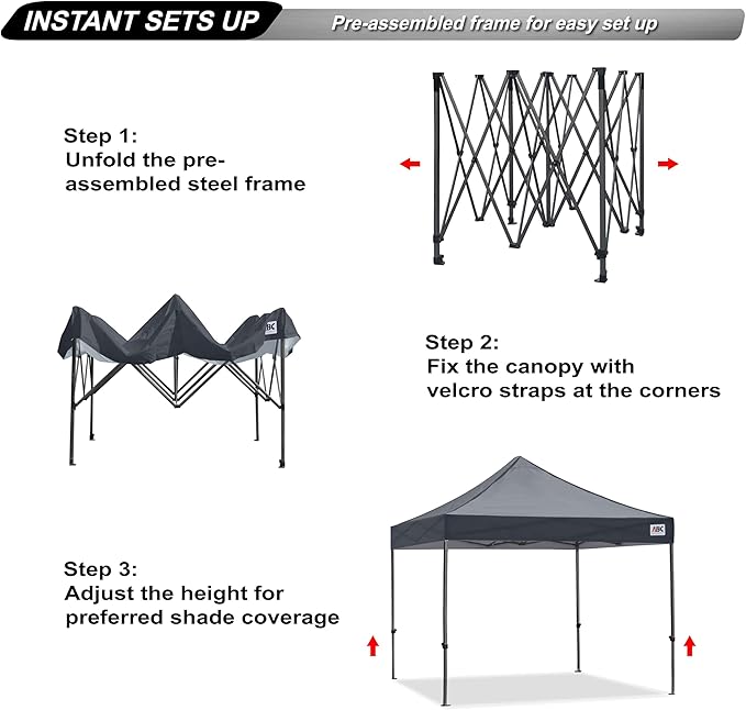 ABCCANOPY Patio Pop Up Canopy Tent 8x8 Commercial-Series (Dark Gray)