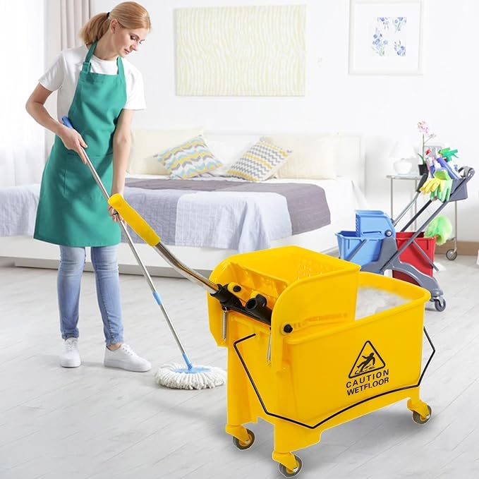 Commercial Mop Bucket with Wheels,20L Side Press Wringer and Handle Holder,Combo Cart Set for Home Office Floor Cleaning