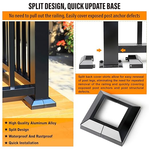 4pcs 3"x3" (Actual: 3"x3") Aluminum Deck Post Base Cover, for Railings, Stairs, Patios, Porches, Split Deck Post Skirt (Black)