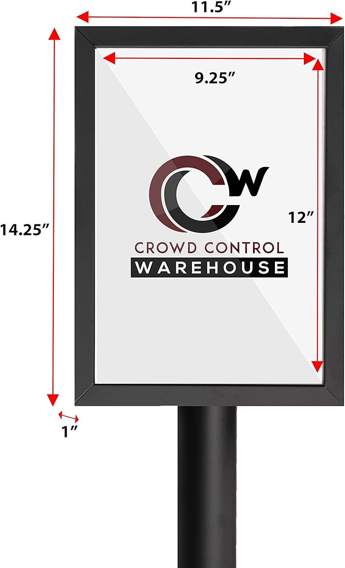 Crowd Control Warehouse Pedestal Standing Floor Sign Frame with Sloped Base, 11 x 14 Inch Vertical, Satin Brass