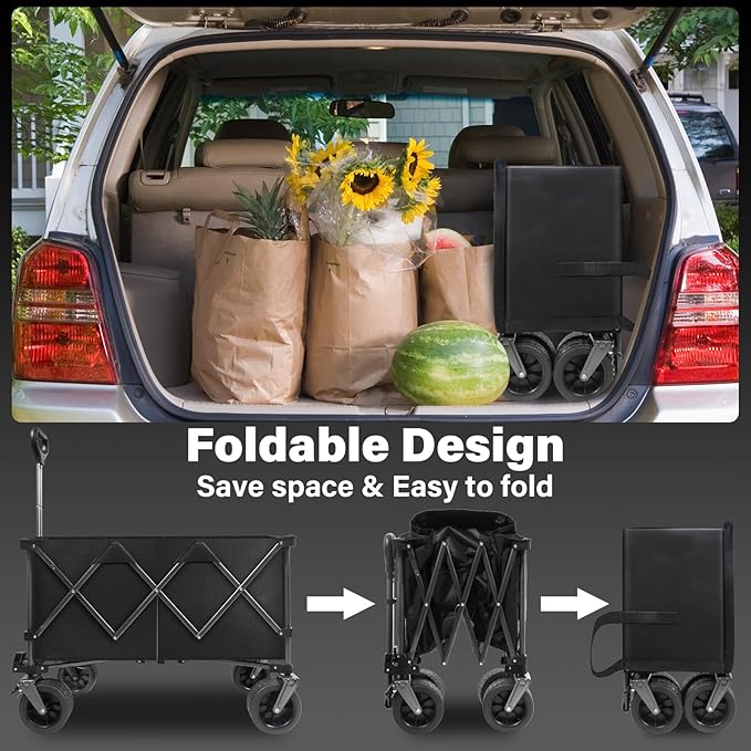 Wagons Carts Foldable Collapsible Wagon with Wheels,360lbs.Wagon cart with Wheels Foldable,Portable Utility Wagon for Camping,Park,Sports,Shopping,Travel,Groceries