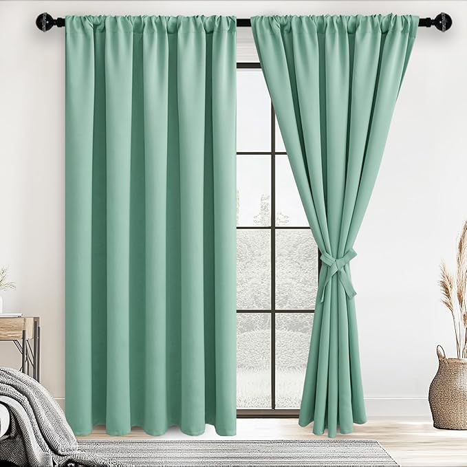 JIUZHEN Blackout Curtains for Bedroom - 60 Inch Extra Wide Thermal Insulated Room Darkening Privacy Soundproof Curtains for Living Room/Dorm Room, Set of 2 Panels, 60 x 84 inches,Sage Green