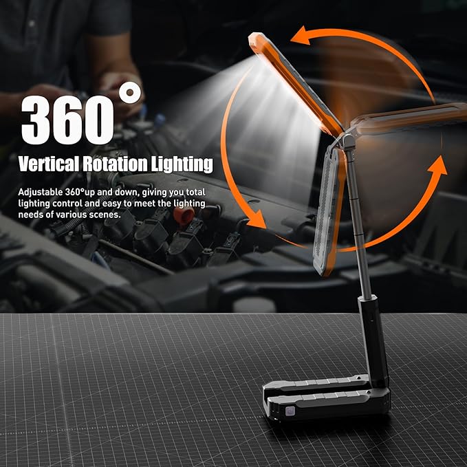Rechargeable Work Light , 7000mAh LED Work Light with Magnetic Base & Hanging Hook, 1200 Lumens Magnetic Work Light IPX6 Waterproof for Job Site, Garage, Workshop, Emergency and Camping