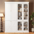 70.8" Tall Farmhouse Kitchen Pantry Cabinet with Glass Doors, Modular Wooden Storage Cabinet with 6-Tier Adjustable Shelves, Hutch for Kitchen or Living Room, White, Set of 2