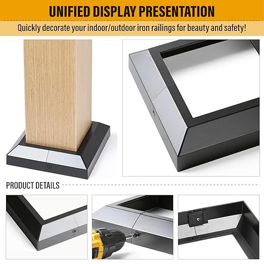 5.5"x5.5"（Actual: 5.5"x5.5"） Deck Post Base Cover Decorative Post Base Trim Skirt Black Aluminum 2Pack