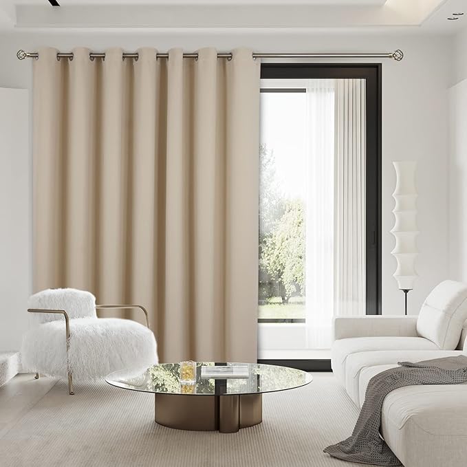 BGment Beige Sliding Door Curtain 120 Inch Long - Wide Room Darkening Room Divider Curtain for Bedroom Privacy Themral Insulated Grommet Room Separator Drape, 1 Panel, 100 X 120