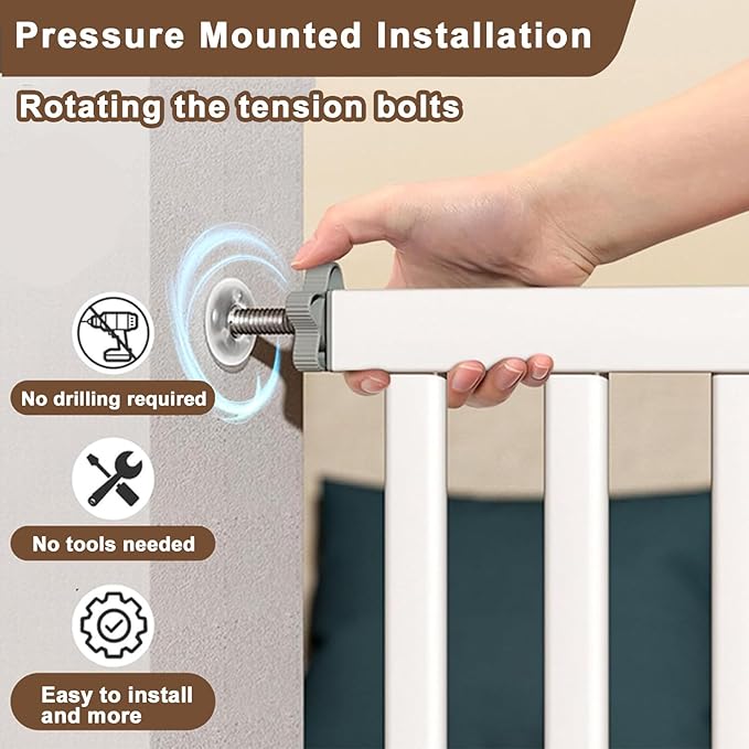 41'' Extra Tall Pet Gate for Large Dogs 54.7-63.0'' Wide Indoor No Jumping Over, Heavy Duty Puppy Baby Gate for Doorways, Pressure Mounted Metal Gate for Child Toddler (White)