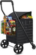 Siffler Collapsible Shopping Cart with Double Basket & Waterproof Liner - Grocery, Laundry & Travel Foldable Cart, 360° Swiveling Wheels, Medium Size with Carry Bag