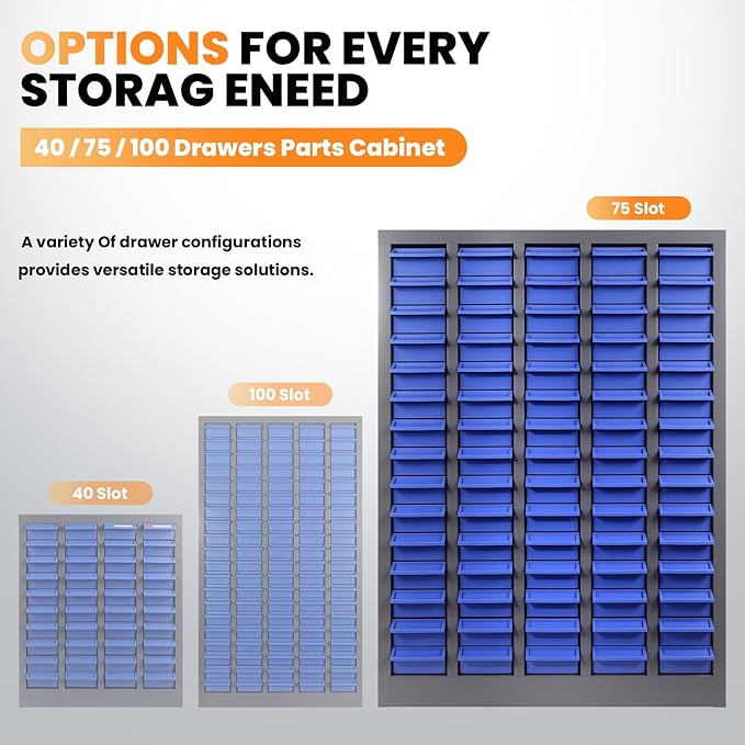 75 Drawers Alloy Steel Nut and Bolt Organizer, Parts Cabinet with Adjustable Shelves and Label Stickers, Bolt Organizer for Nuts Bolts Parts Screws Small Items