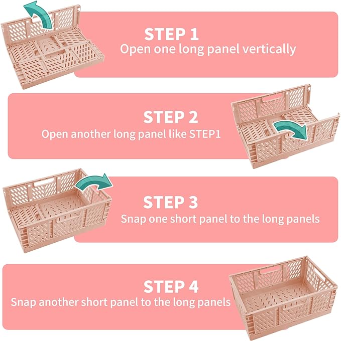 Domiella 2-Pack Crates for Storage, Storage Crates Plastic Stackable, Foldable Crate for Office Home Kitchen Bedroom Bathroom (Large, Gray)
