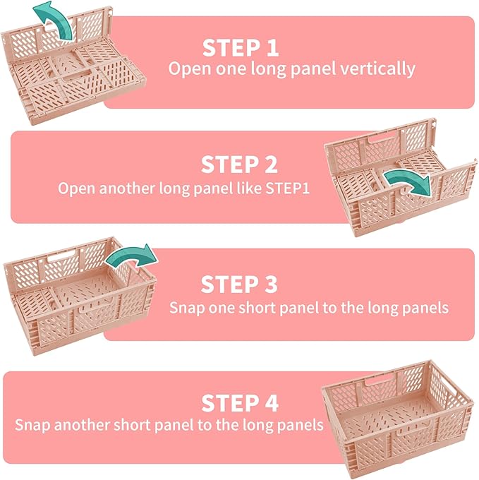 Domiella 2-Pack Crates for Storage, Storage Crates Plastic Stackable, Foldable Crate for Office Home Kitchen Bedroom Bathroom (Large, Blue)
