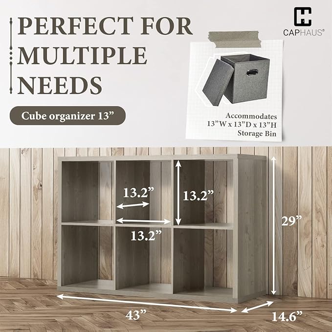 Fencer Wire 13-Inch Cube Storage Organizer Shelf, with Extra Thick Exterior Edge, Room Open Storage Shelf Divider, Bookcase, 6-Cube / 8-Cube / 9-Cube, Colors Available in Rustic Grey Oak and White