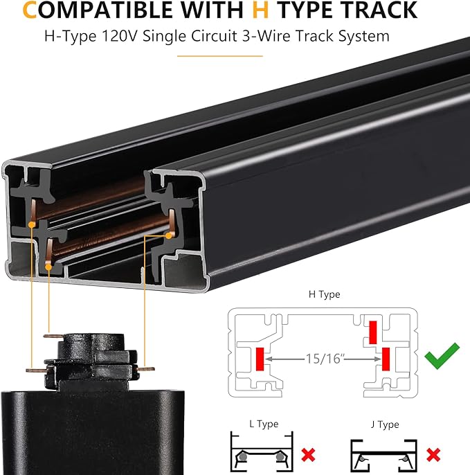 VANoopee 3-Color in 1 20W H Track Lighting Heads Dimmable Flicker Free Bright LED Track Lighting Fixtures for Accent Retail Kitchen Artwork, Linear Track Light H Type - CRI90+ 36° 20W Black