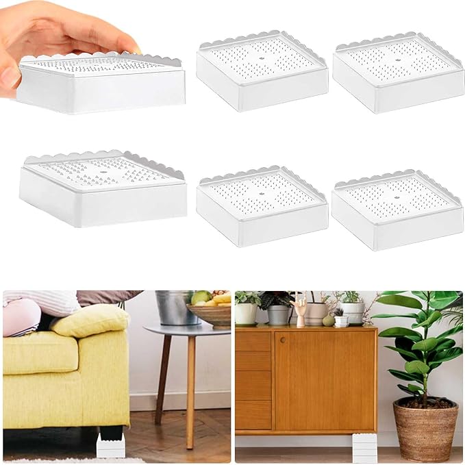 Bed Risers 1 inch, 2 inch, 3 inch, 4 inch Heavy Duty, Adjustable Furniture Riser for Table Desk Couch Sofa Chair Recliner Leg Frame Dorm, Stackable Bed Raisers Blocks (White 4 Pack, 1 inch)