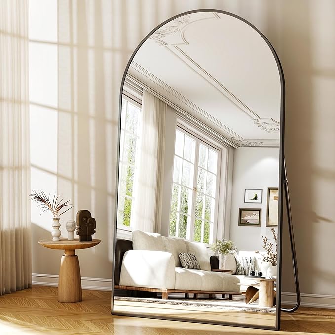 46"x76" Extra Large Arched Full Length Mirror - Leaning Mirror Arch Wall-Mounted Mirrors - Aluminum Alloy Frame Modern Simple Home Decor - for Living Room Bedroom Cloakroom