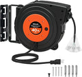 Retractable Extension Cord Reel, 40 FT Heavy Duty Power Cord, 12AWG/3C SJTOW, 3 Grounded Outlets Lighted Triple Tap, 15 Amp Circuit Breaker, UL Listed, Orange B40CR06