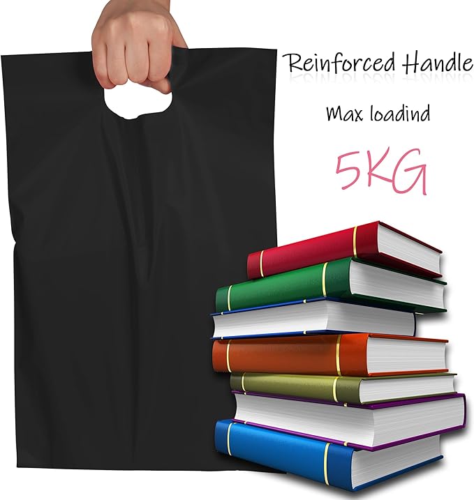 JinRuiKJ Poly Mailers with Handle 12x15.5 Inch 50 Pcs, Self Sealing Shipping Bags for Clothing, Easy to Carry Packaging Bags for Small Business - Pure Black