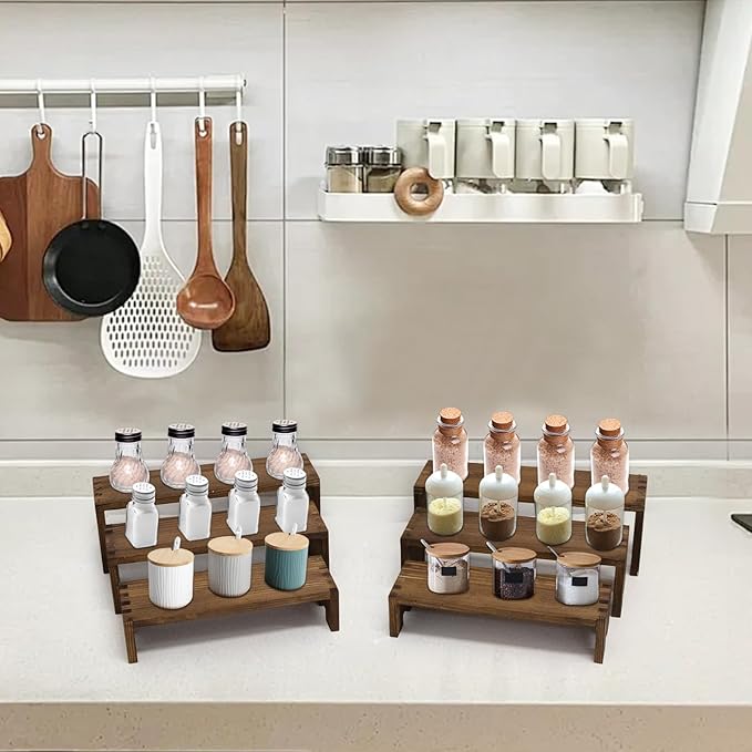 Display Riser Wood Risers Cupcake Stand 3 Tier Racks Decorative Rectangular, 2 Set 6 Piece Cologne Perfume Organizer Dessert Stands for Vendors Event
