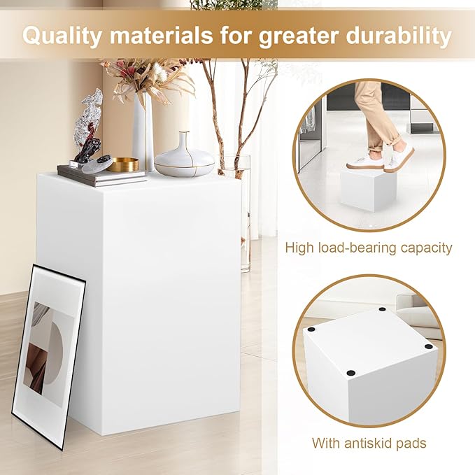 Cube Display Pedestal Stand for Bridal Shop, Square White Display Risers Columns, Party Event Decor Platform Base Tables for Boutiques Wedding Birthday Party Exhibition (15.7*15.7*23.6in)