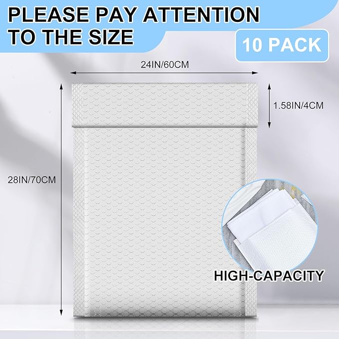 Ireer 10 Pack Extra Large 24 x 28" Bubble Mailers Poly Padded Envelopes Cushioned Mailing Envelopes Bubble Padded Mailers Self Adhesive Waterproof Shipping Bags for Business Christmas Gift Packaging