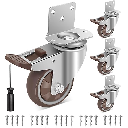 W B D WEIBIDA 3 Inch Side Mount Casters Wheels, L-Shaped Rubber Casters Set of 4, 360 Degree Ball Bearing Swivel Casters, Heavy Duty Locking Casters Wheels for Workbench, Baby Beds, Cabinets, Tables