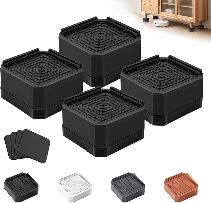 Furniture Risers Bed Risers - Rectangular Adjustable Block Riser for Raising 1.5-3 In. & 4.3 In. Beds, Tables, Sofas, Refrigerators, Washers - Up to 4,000 Pounds (Black, One Layers 1.5inches)