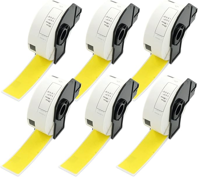 BETCKEY - Standard Address Labels Replacement for Brother DK-1201 (1.1 in x 3.5 in), Compatible with Brother QL Label Printers [6 Rolls/2400 Labels, Yellow]