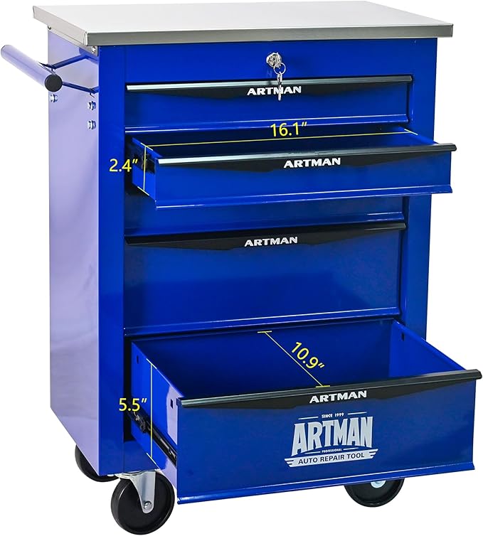 5 Drawer Rolling Tool Chest with Locker, 22.2" D Metal Movable Lockable Tool Cart Box Multi-Functional Hardware Storage Cabinet Box for Warehouse Basement Home Pantry Garage