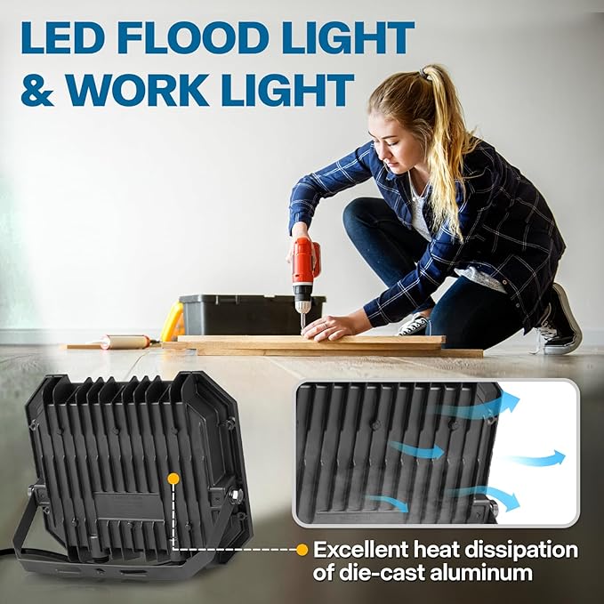 2 Pack LED Flood Lights Outdoor, 150W 15000LM Super Bright Floodlight Outside Work Light with 5.9FT Plug, IP65 Waterproof 6000K Outdoor LED Flood Light for Garage, Yard, Lawn, Garden
