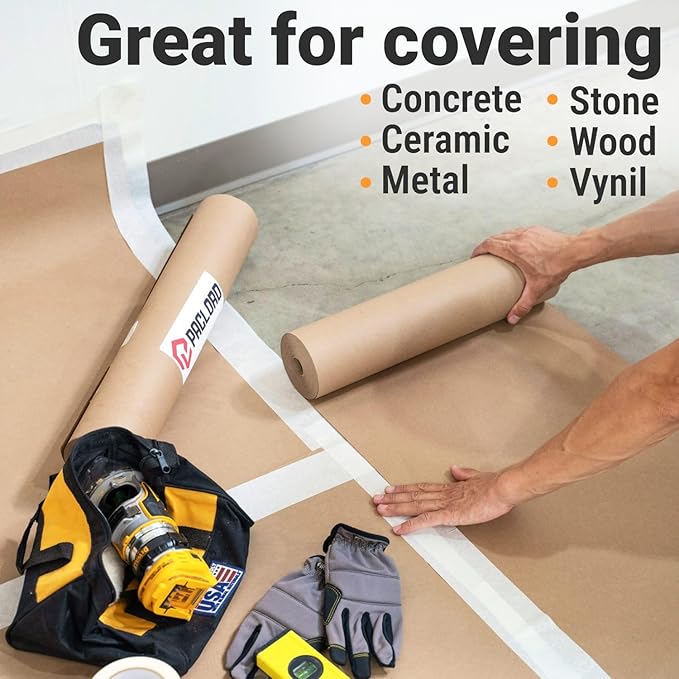 48" x 1992" (166’) Brown Rosin Paper Roll (Pack of 4) - Made in USA Thick Heavy-Duty 7 mil Masking Paper for Surface Protection from Paint, Dust, Foot Traffic - Paint Floor Covering