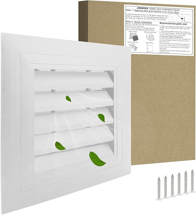 12"*12" Gable Vent,Aluminum Alloy Wall Vent Shed Vents,with Removable Strainer and 180 Degree Opening Angle.Ideal for Attic,Shed,Garage,Play House,Coop.[Inside Dimensions:9.5"w X 9.5"h]-White 1 Pack
