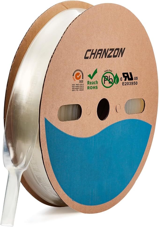 Chanzon 2:1 Ratio - 80Ft Roll - 1-1/4"(30mm) Heat Shrink Tubing 2:1(25M Total Length) Clear/Transparent Polyolefin Sleeving Wrap Shrinking 2 to 1 1pcs