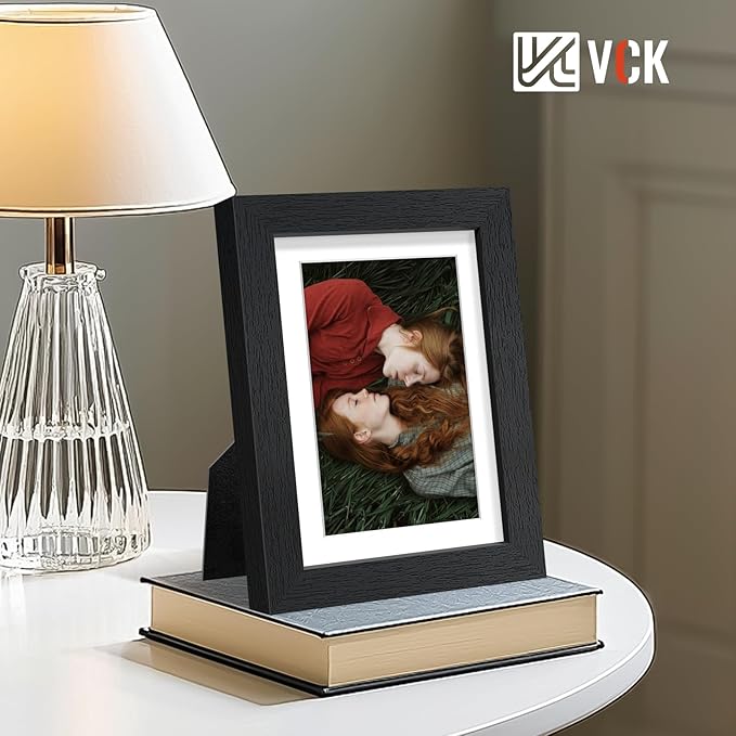 VCK 5x7 Picture Frame Set of 2 - Black, Textured Exclusive Wooden Photo Frames with HD Glass | Matted to 4x6 or 5x7 without Mat | Table Display or Wall Hanging