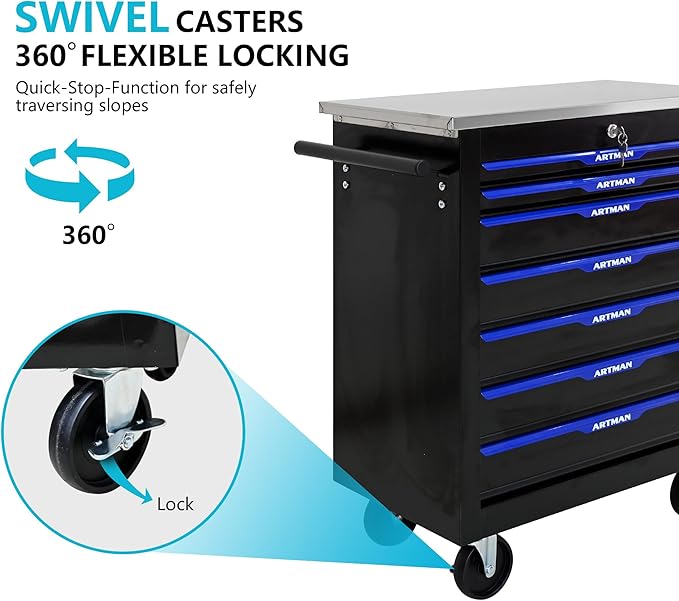 7 Drawers Rolling Tool Box on Wheels, Multifunctional Tool Chest Cabinet with Lock, Drawers Rolling Tool Cart Trolley Organizer Tool Storage Case for Garage,Warehouse - DIY Interconnectable