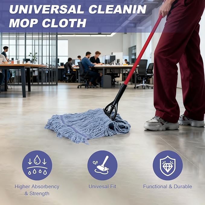 Commercial Mop Head Replacement for Rubbermaid: Wet Industrial Heavy Duty Large Blue Cotton Looped End String Mops Heads Refill 16oz Universal for Floor Cleaning - 6packs Washable Mopheads Bulk