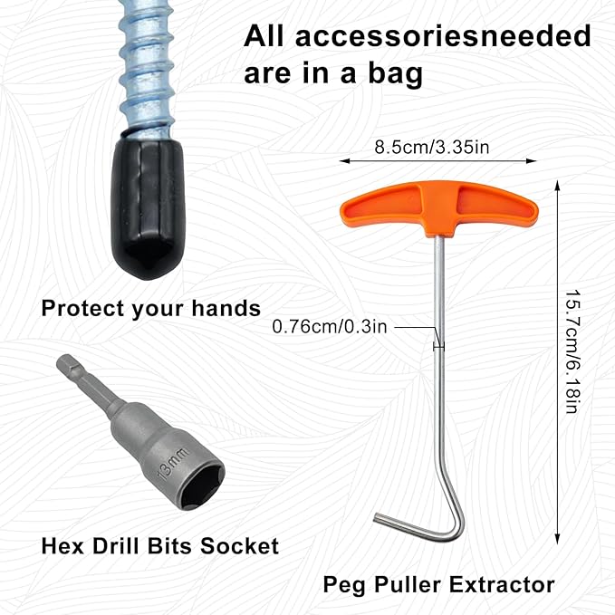 Screw in Tent Stakes Heavy Duty,8 Inch Ground Anchors Screw in,Metal Stakes with Hex Head Driver,Camping Tent Accessories (12, Orange)