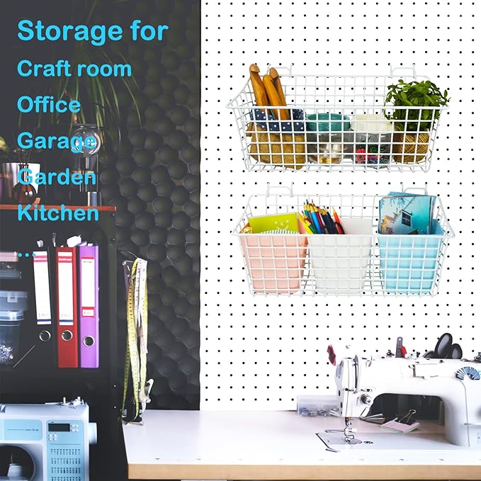 G.CORE 2 Pack Large Pegboard Baskets, Metal Shelves Hooks to 1/8" 1/4" Peg Boards, Peg Board Baskets Bins Set - Organize Tools Workbench Accessories Garage Storage Wall Mount Organizer Attachments