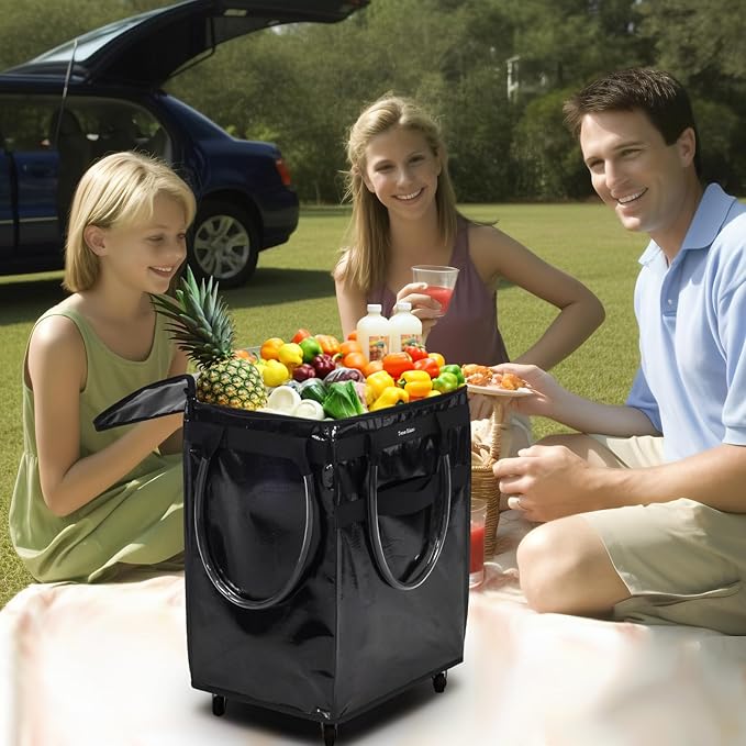 Reusable Grocery Bag On Wheels Large Capacity Shopping Trolley Foldable Rolling Tote Bag with Heavy Duty Handle for Travel