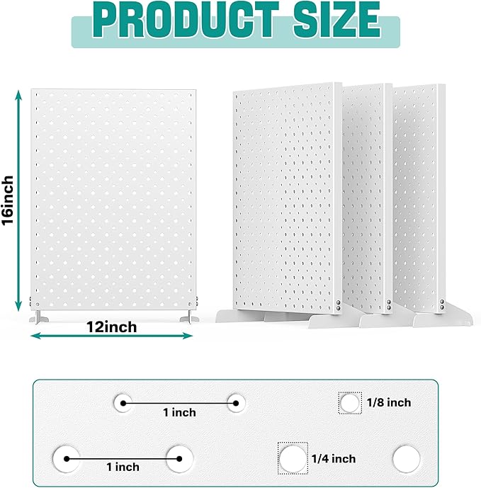 EVERHANGER Metal Pegboard Display Stand, Freestanding Tabletop Pegboard Display for Craft Shows & Fairs, 12"X16", 4pcs White