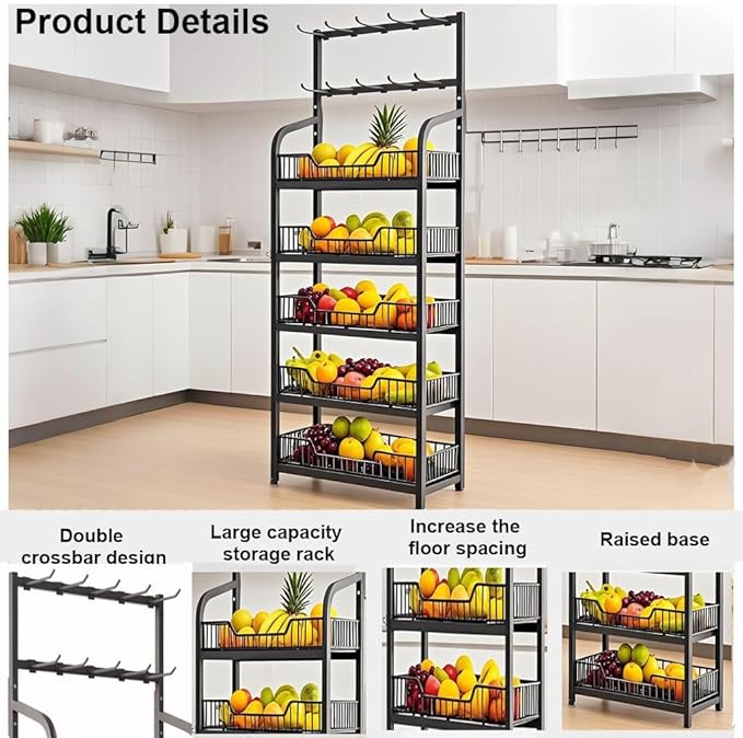 5 Tier Snack Rack Display Stand, Black Chip Rack Display Stand, Candy Display Rack with Hooks, Metal Retail Display Shelves for Store, Kitchen and Office