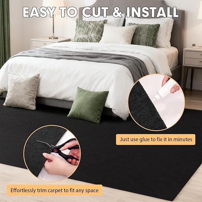 Marine Carpet,5 FT x 25 FT Black Indoor Outdoor Carpet 0.2" Thick with Water-Proof TPE Backing, Non-Slide for Home, Patio, Porch, Deck