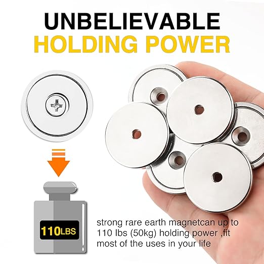 DIYMAG 4Pcs 110 lb 1.26 inch Neodymium Round Base Cup Magnet,Strong Rare Earth Magnets with Heavy Duty Countersunk Hole and Stainless Screws for Refrigerator Magnets Office Craft (Silver)