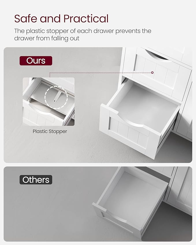 VASAGLE Floor Storage Cabinet, Freestanding Storage Unit with 3 Drawers, 1 Adjustable Shelf, for Bathroom Living Room Dining Kitchen, 11.8 x 23.6 x 31.5 Inches, White UBBC49WT