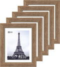 VCK 8x10 Picture Frame 5 Pack - Brown Walnut, Natural Textured Solid Wood Frame, Wall Gallery Frame
