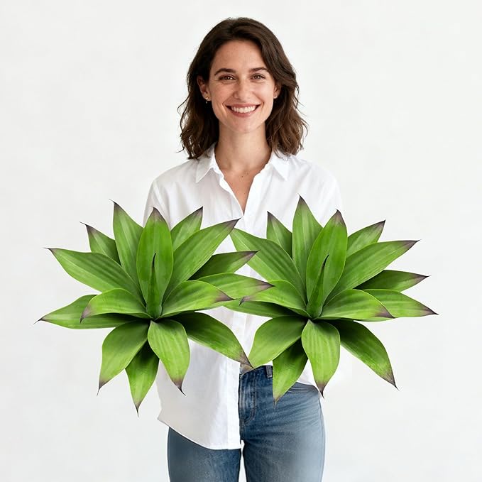 Artificial Agave Faux Agave 15In Fake Greenery Outdoor Artificial Plant Fake Plant for Indoor Home Decoration Plastic Plant Outdoor Decoration Front Porch Decor Simulation Plants 2Pack(Green)