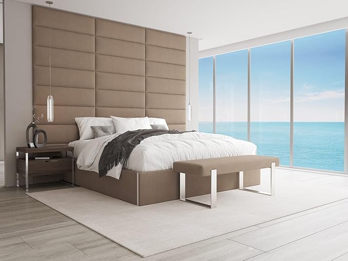 VANT Upholstered Bed Bench - Ribbed Taupe - Matte Black - Contemporary Modern, Bedroom Bench Seat, Hallway, or Entryway