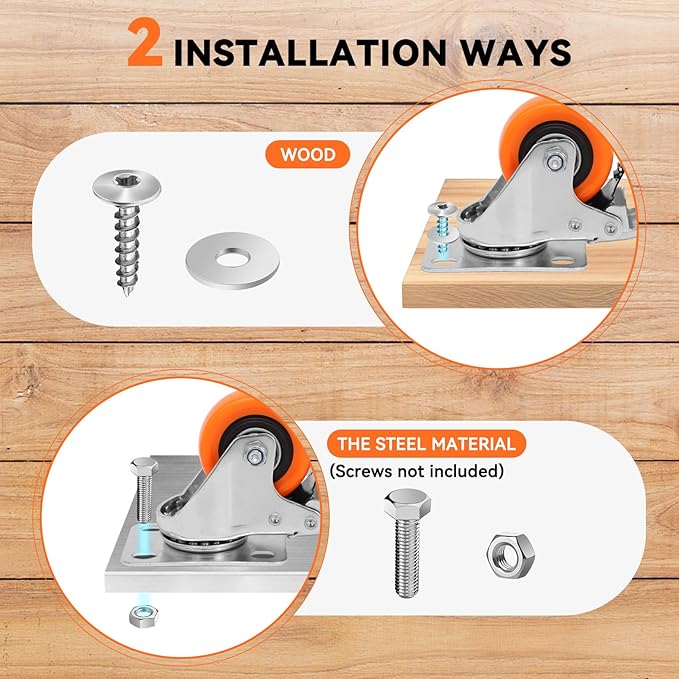 W B D WEIBIDA 2" Plate Caster Wheels Set of 16, Heavy Duty Casters with Brake, Safety Dual Locking, Industrial Swivel Top Plate Casters Wheels for Furniture, Carts (Screws and Screwdriver)