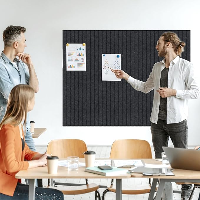 Large Felt Bulletin Board 23x47 Inch, 8pcs Peel and Stick Felt Wall Tiles Modern Push Pin Board for Wall Organization