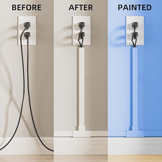 Delamu Cord Hider Cover, 142in TV Cable Concealer Kit for Wall Mounted TV with Management 2-3 Wires, Paintable Cable Cover for Floor, Easy Install, W 0.94 H 0.47in, White