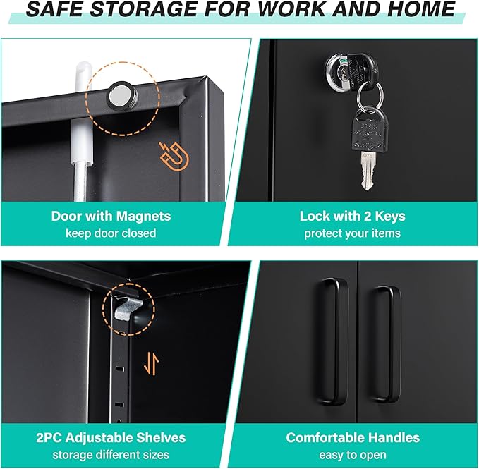 SISESOL Metal Storage Cabinet Locked Steel Cabinet with 2 Adjustable Shelves,Office Cabinet Locking Tool Cabinets,Kitchen Storage Cabinets Metal Locker Small Counter Height Storage Cupboard 36" H